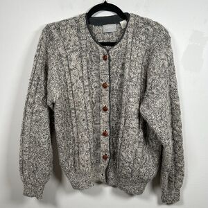 VTG ESPRIT Cardigan Sweater Gray Chunky Women's Size Medium Wool Blend 90s